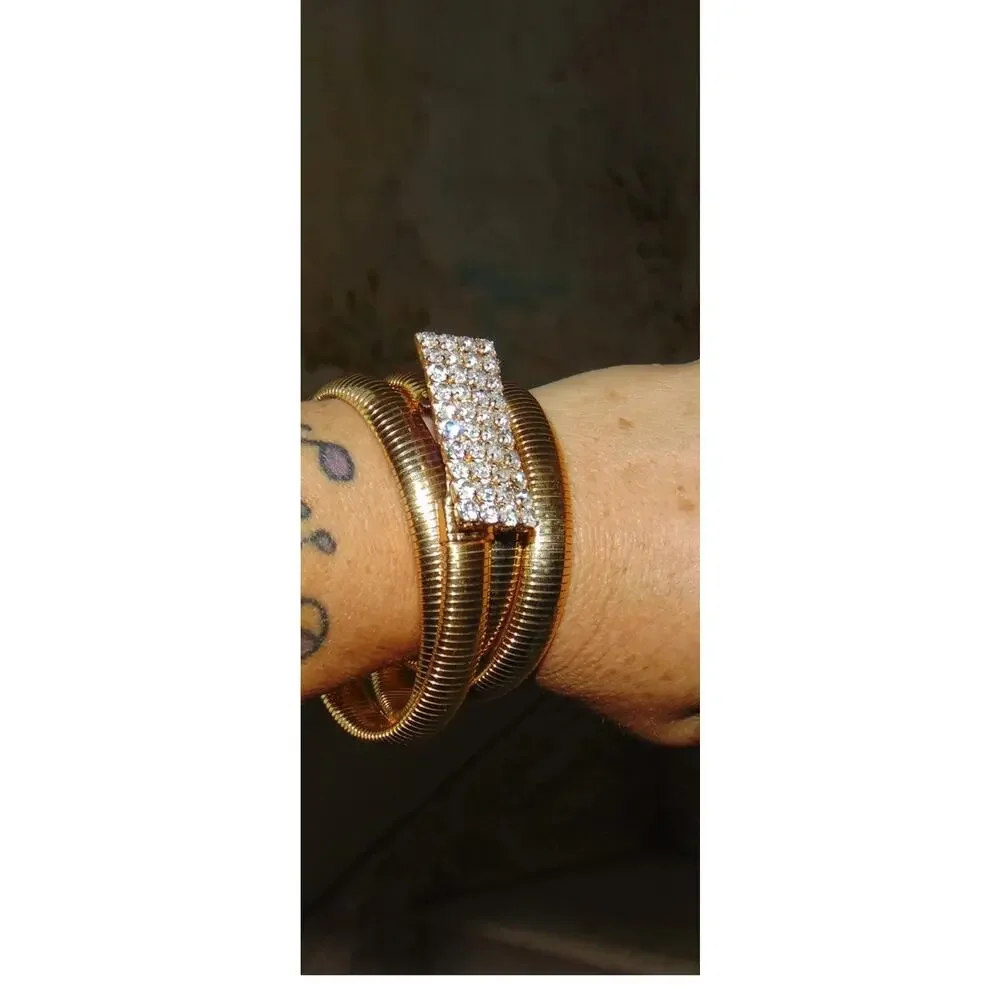 Vintage Disco Snake Chain Women’s Gold Tone Stretchy Belt Flower Buckle 26-36”